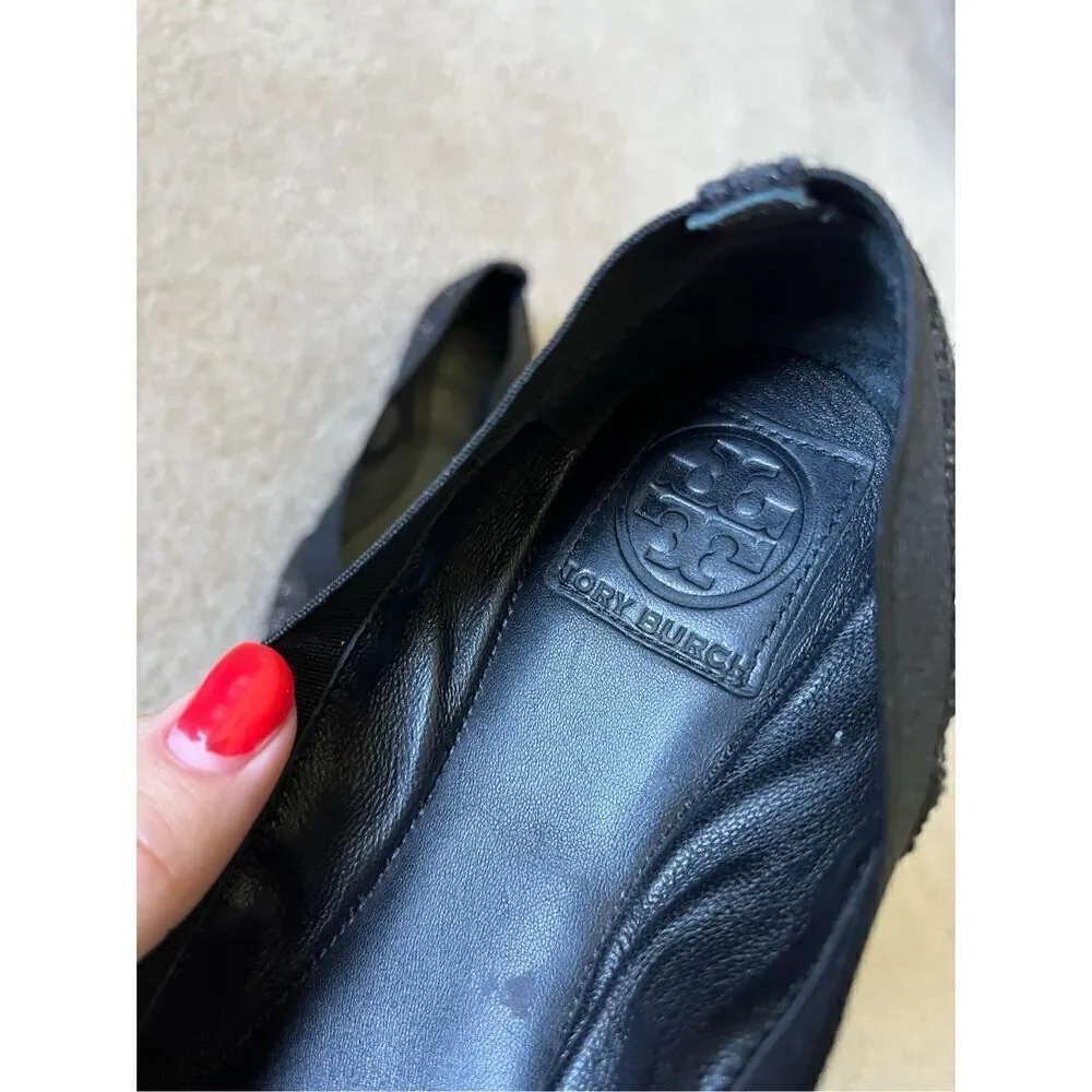 Tory Burch Caroline Black Flats with Gold Metallic‎ Thread 8.5